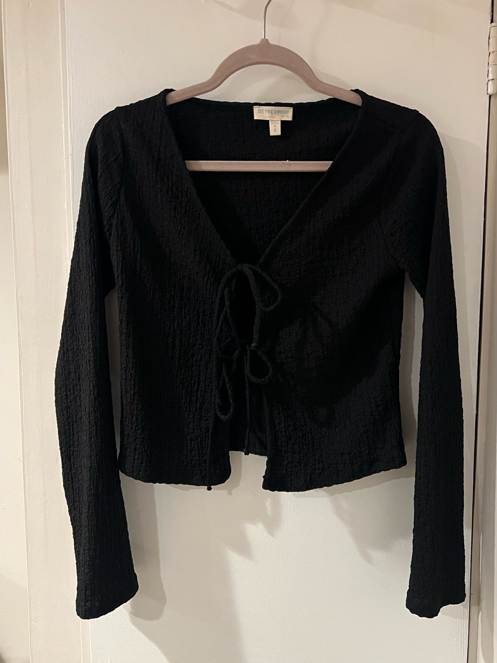 Black Tie-Front Long Sleeve Top